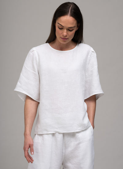 DANETTE EASY FIT LINEN BLOUSE IN WHITE