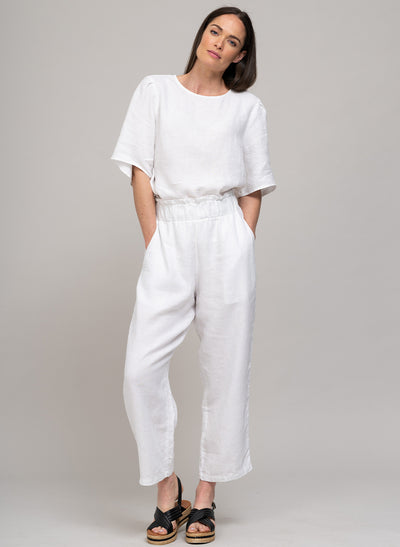DANETTE EASY FIT LINEN BLOUSE IN WHITE