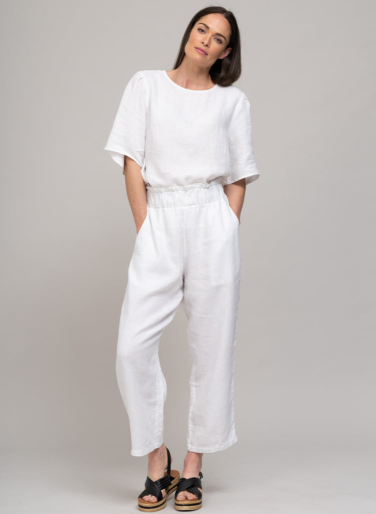 DANETTE EASY FIT LINEN BLOUSE IN WHITE