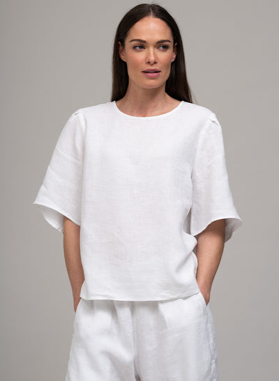 DANETTE EASY FIT LINEN BLOUSE IN WHITE
