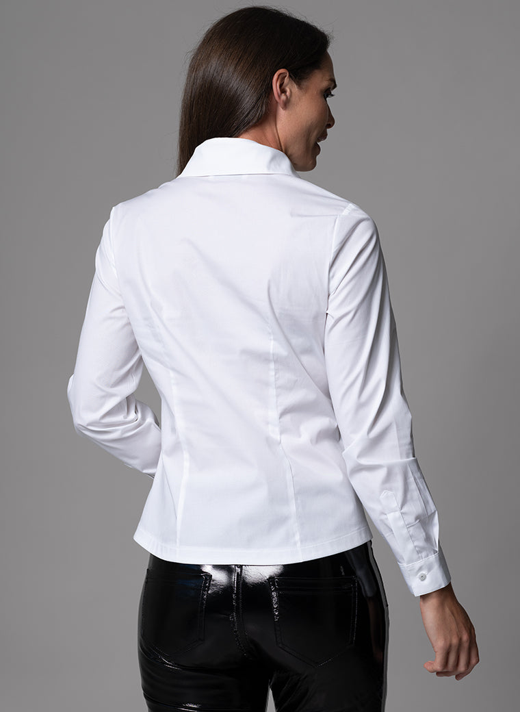 ELENORA WHITE PLISSE PANEL TAILORED ZIP-UP FRONT SHIRT