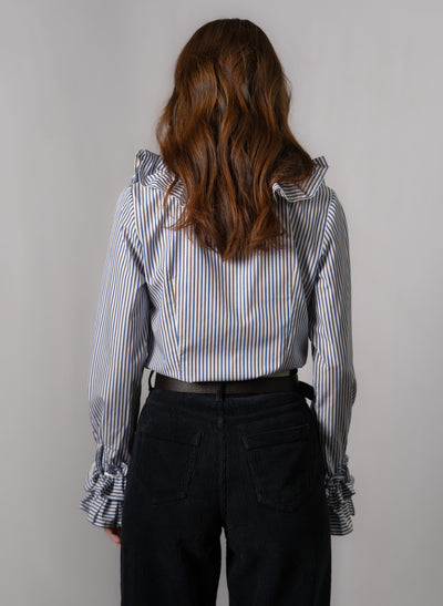Filadelfia Navy & Brown Stripe Tailored Ruffle Collar and Cuff Shirt