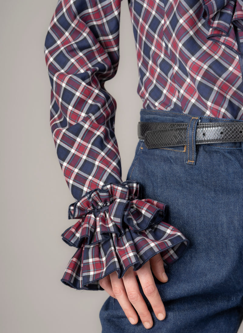 Filadelfia Tartan Check Tailored Ruffle Collar and Cuff Shirt