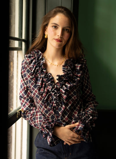 Filadelfia Tartan Check Tailored Ruffle Collar and Cuff Shirt