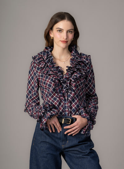Filadelfia Tartan Check Tailored Ruffle Collar and Cuff Shirt
