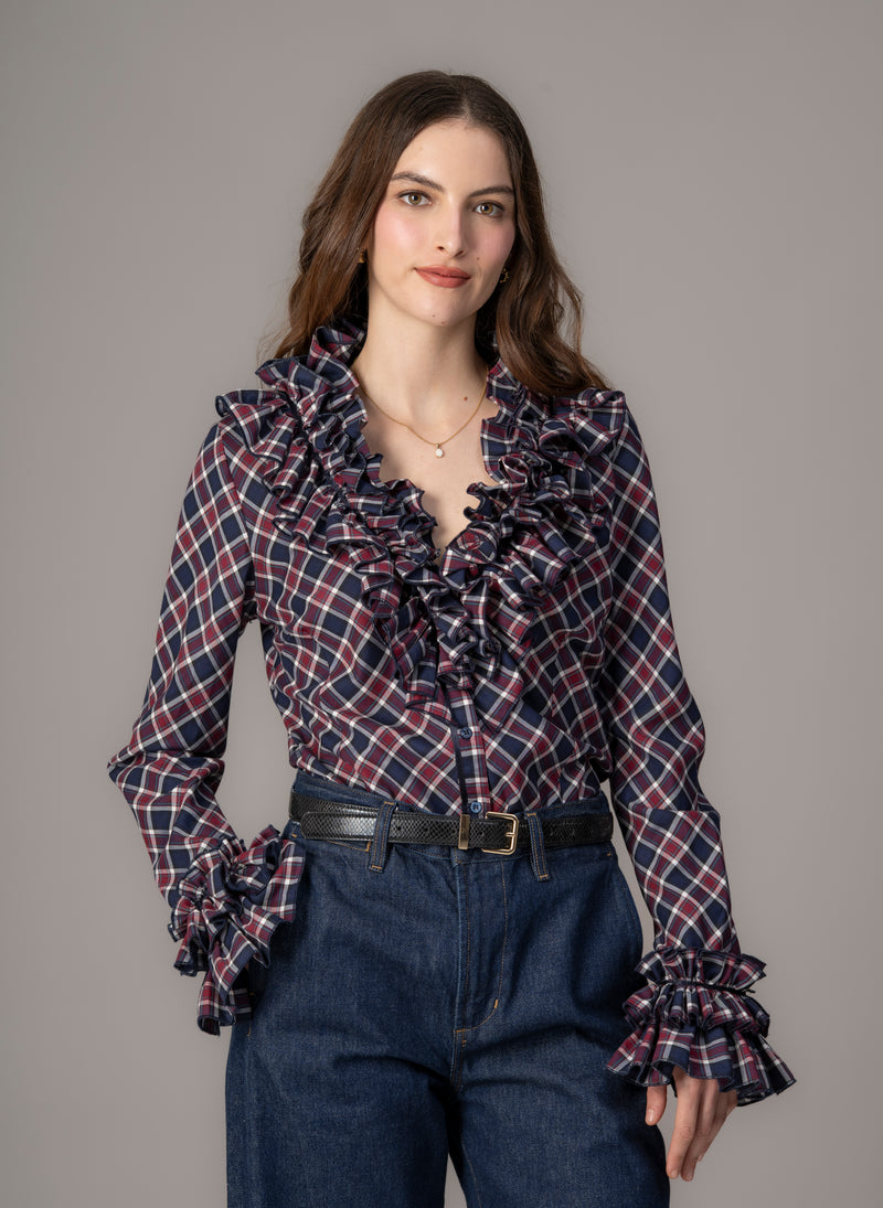 Filadelfia Tartan Check Tailored Ruffle Collar and Cuff Shirt