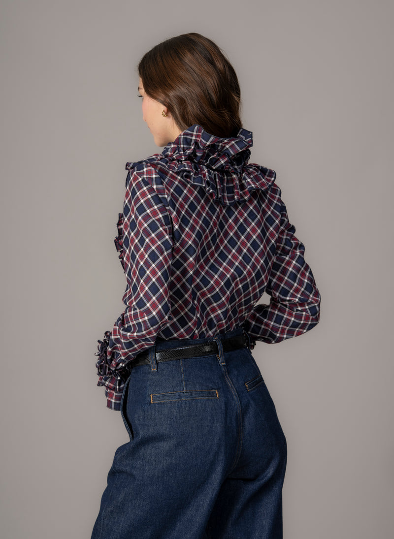 Filadelfia Tartan Check Tailored Ruffle Collar and Cuff Shirt
