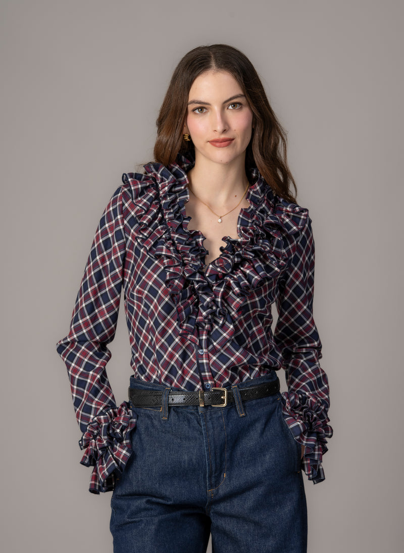 Filadelfia Tartan Check Tailored Ruffle Collar and Cuff Shirt