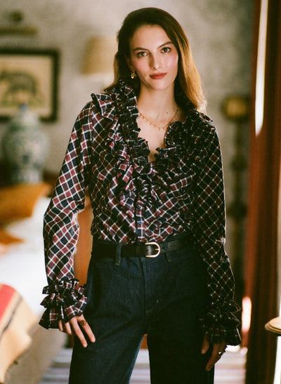 Filadelfia Tartin Check Tailored Ruffle Collar and Cuff Shirt