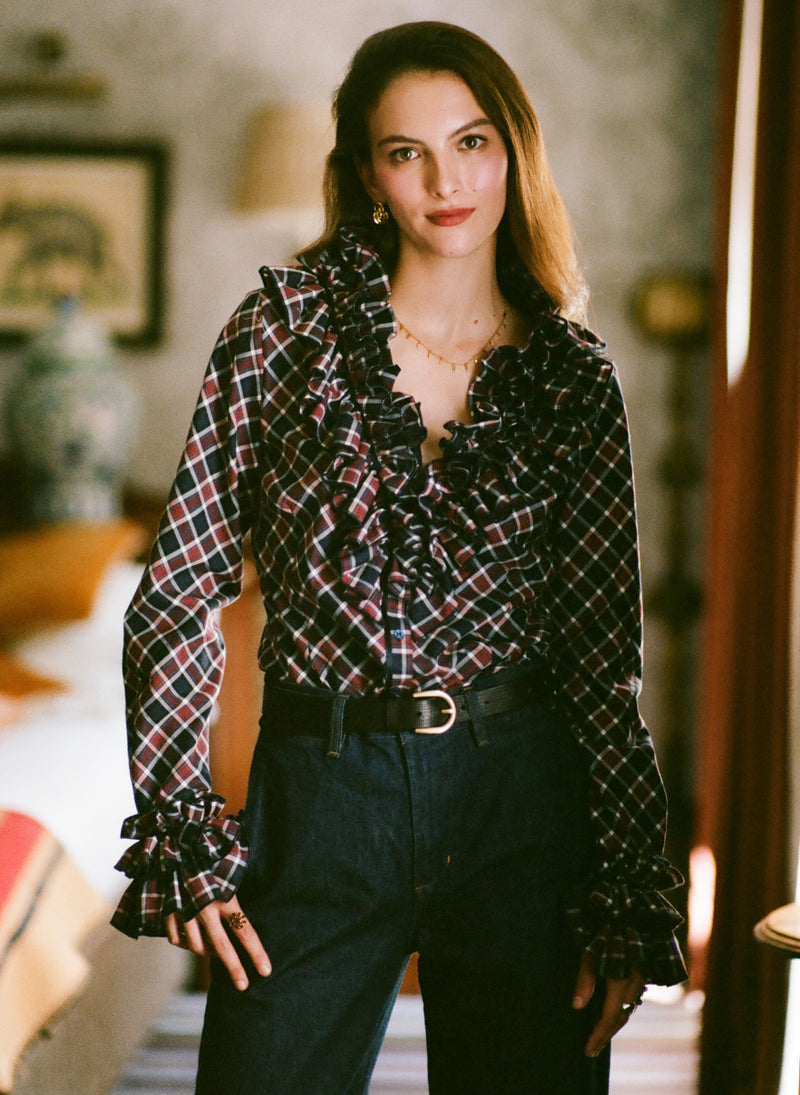 Filadelfia Tartin Check Tailored Ruffle Collar and Cuff Shirt