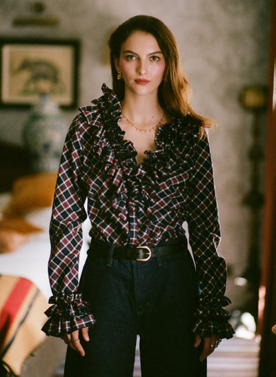 Filadelfia Tartin Check Tailored Ruffle Collar and Cuff Shirt