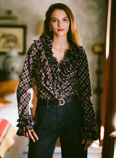 Filadelfia Tartin Check Tailored Ruffle Collar and Cuff Shirt