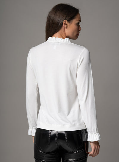FLAVIA IVORY JERSEY LAYERING BLOUSE WITH FRILL SATIN TRIM