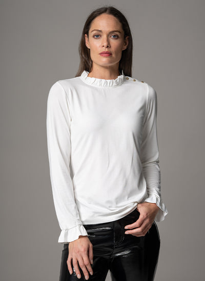 FLAVIA IVORY JERSEY LAYERING BLOUSE WITH FRILL SATIN TRIM