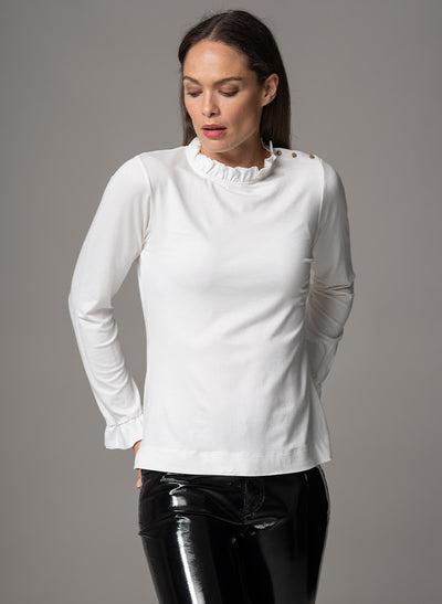 FLAVIA IVORY JERSEY LAYERING BLOUSE WITH FRILL SATIN TRIM