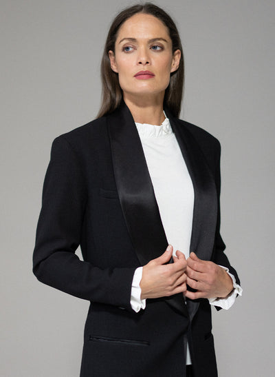 FLAVIA IVORY JERSEY LAYERING BLOUSE WITH FRILL SATIN TRIM