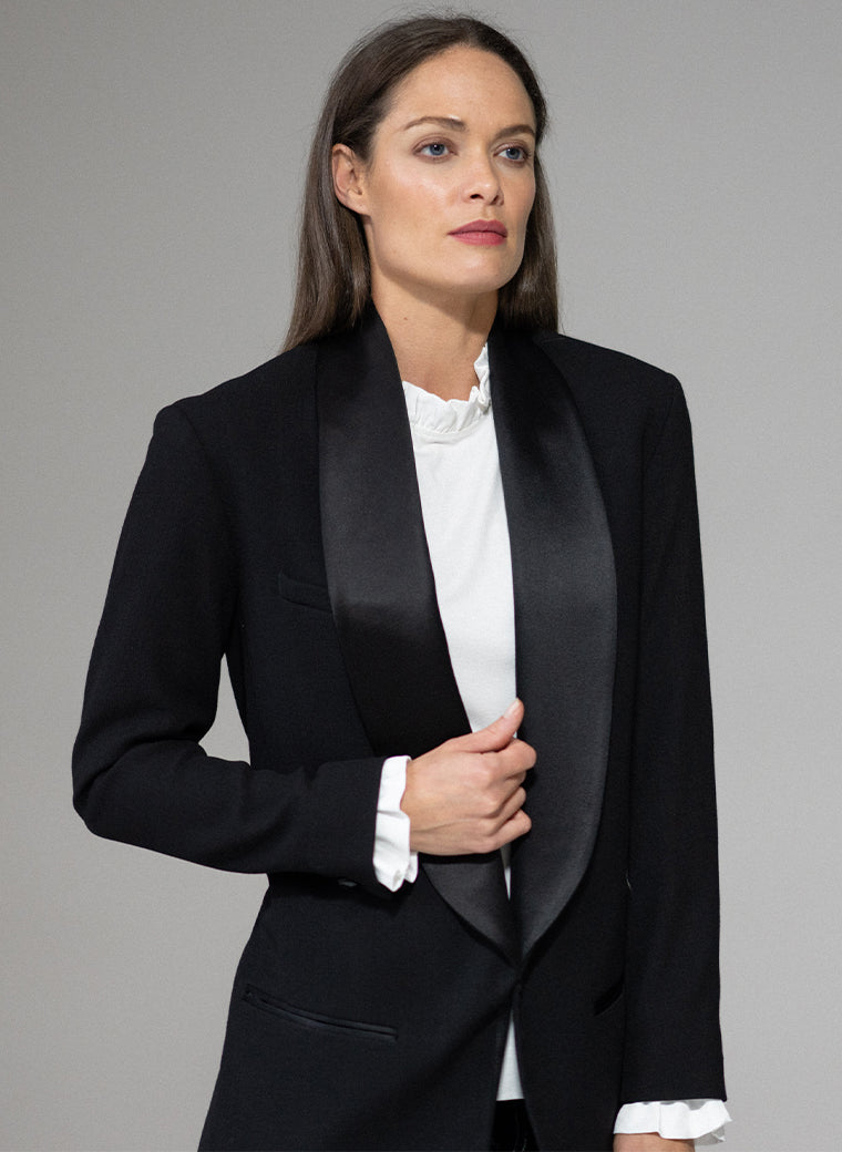 FLAVIA IVORY JERSEY LAYERING BLOUSE WITH FRILL SATIN TRIM