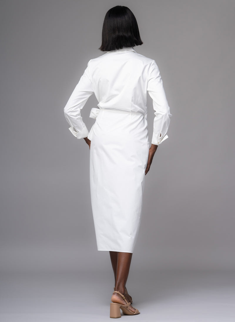 Francine White Cross Over Straight Skirt Midi Shirt Dress