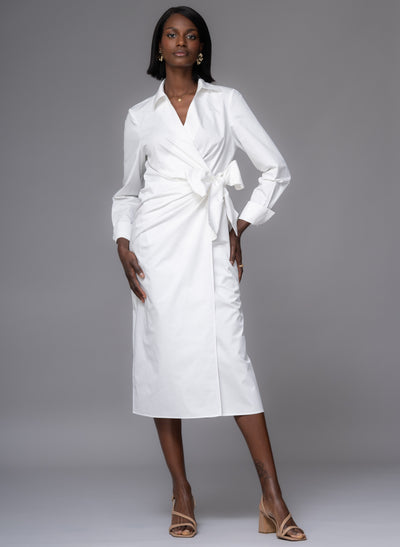 Francine White Cross Over Straight Skirt Midi Shirt Dress