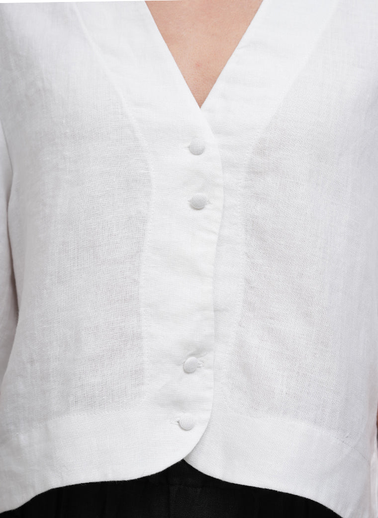 GRETEL CROPPED EASY FIT LINEN SHIRT JACKET IN WHITE