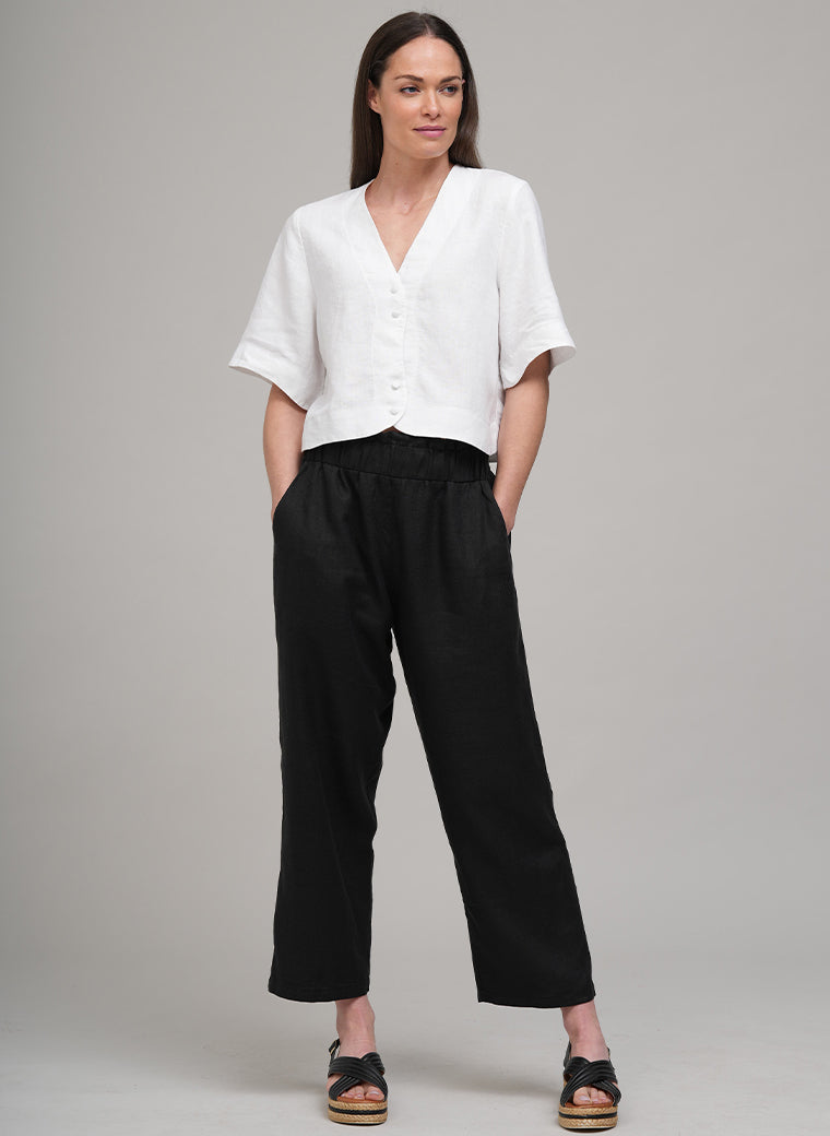 GRETEL CROPPED EASY FIT LINEN SHIRT JACKET IN WHITE