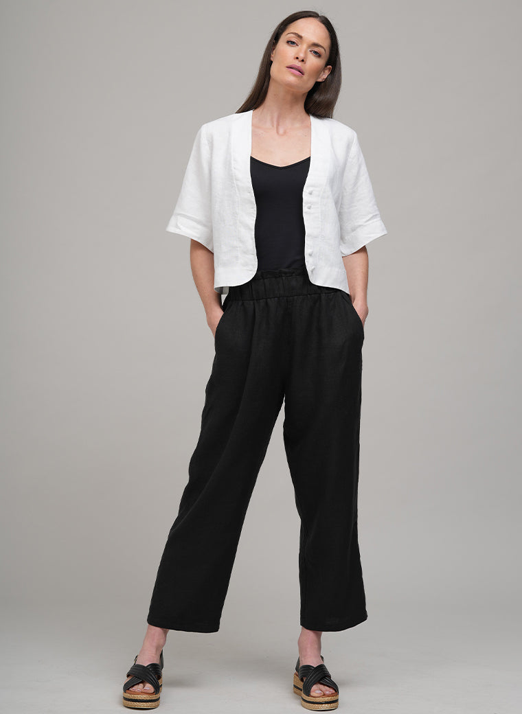 GRETEL CROPPED EASY FIT LINEN SHIRT JACKET IN WHITE