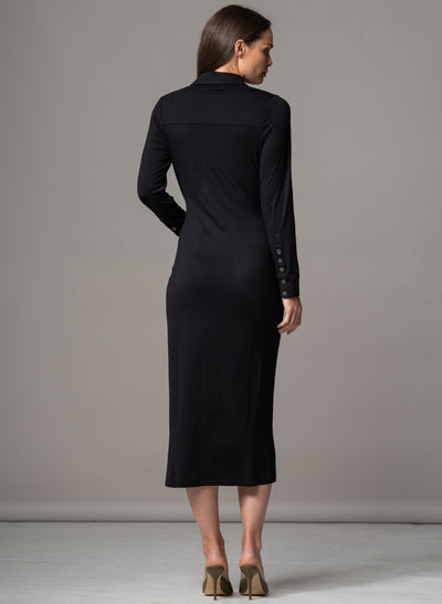HAVANA BLACK GATHERED FRONT SCULPTING JERSEY SHIRT DRESS