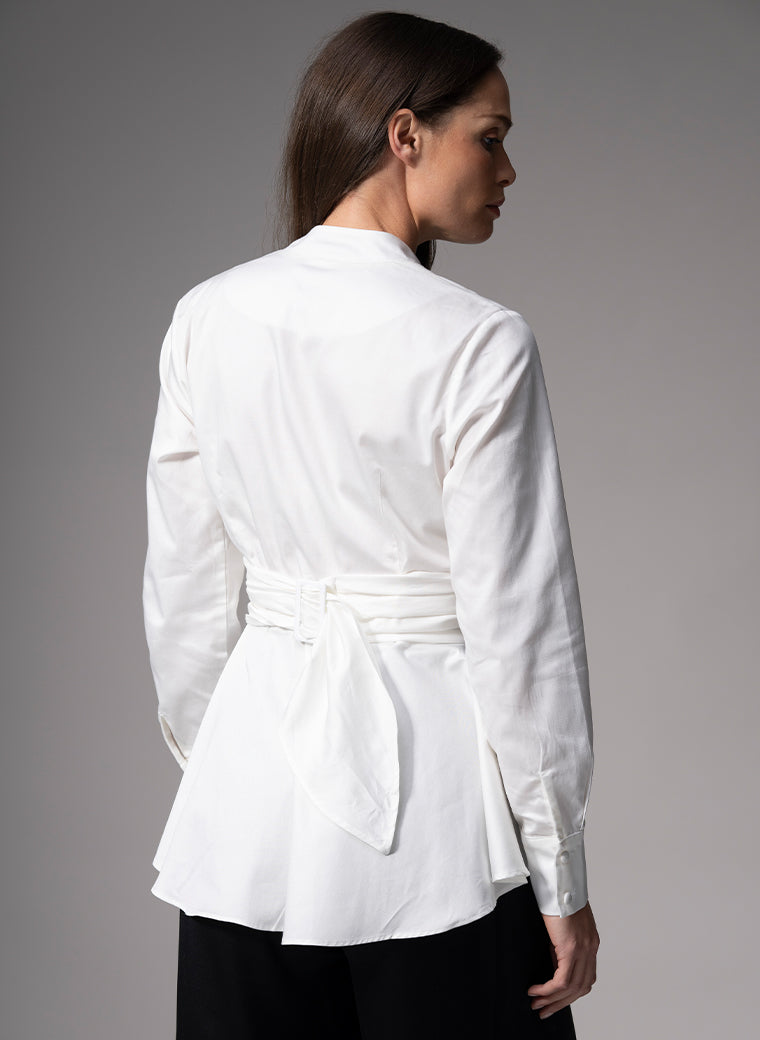 JOSEPHINE IVORY FIT & FLARE CROSS FRONT VICTORIANA EVENING SHIRT