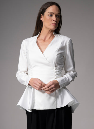 JOSEPHINE IVORY FIT & FLARE CROSS FRONT VICTORIANA EVENING SHIRT