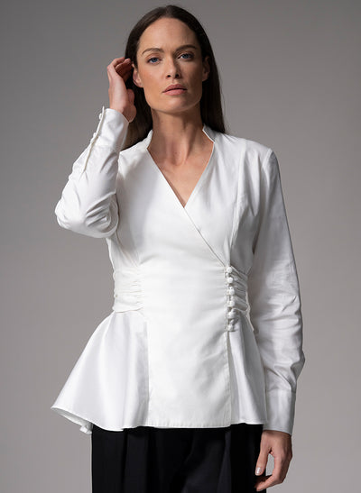 JOSEPHINE IVORY FIT & FLARE CROSS FRONT VICTORIANA EVENING SHIRT