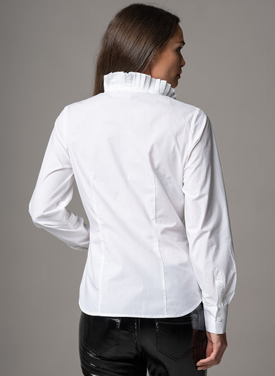 LARA WHITE FITTED BLOUSE WITH ELIZAETHAN PLEATED COLLAR