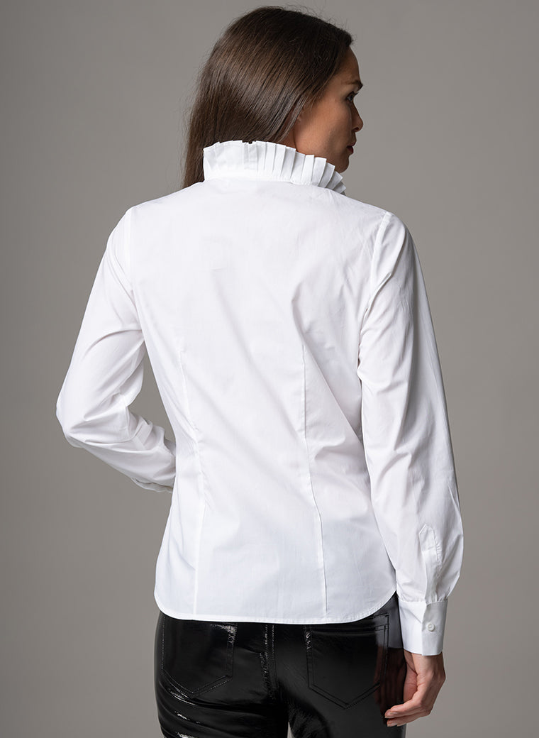 LARA WHITE FITTED BLOUSE WITH ELIZAETHAN PLEATED COLLAR