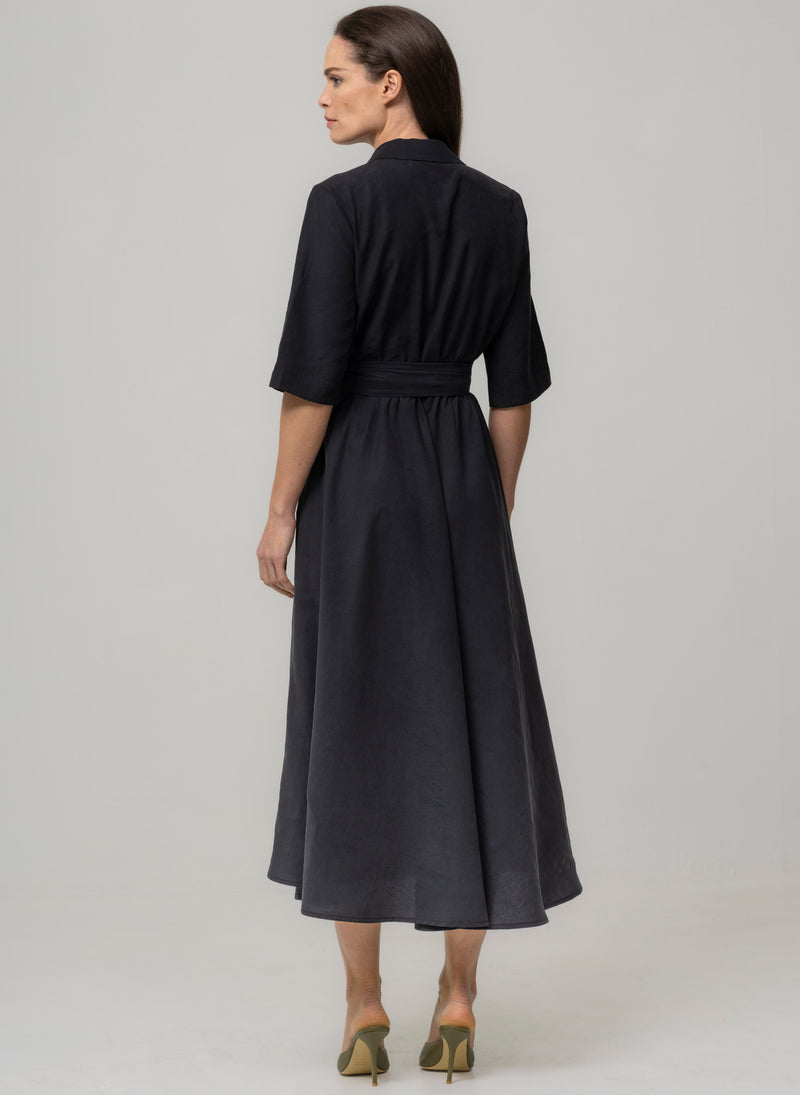 LE MARAIS BLACK EVERYDAY MIDI SHIRT DRESS IN MODAL FABRIC