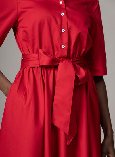 Le Marais Red Cotton Everyday Midi Shirt Dress