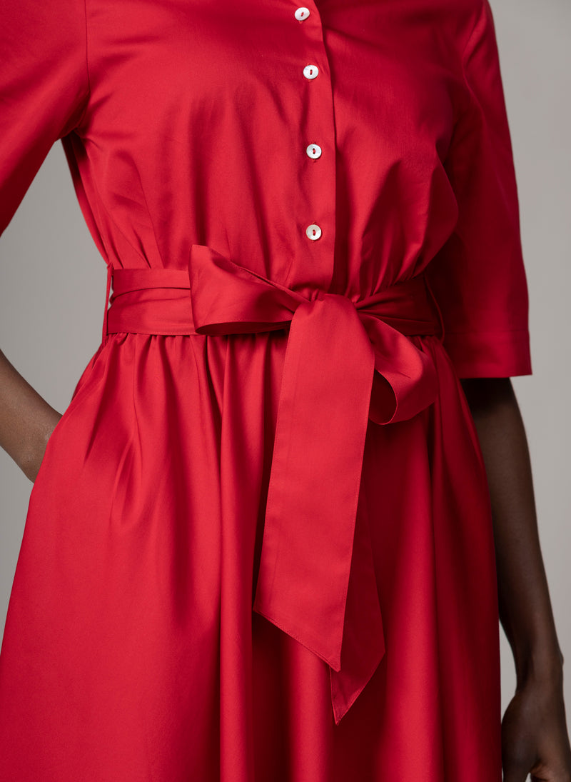 Le Marais Red Cotton Everyday Midi Shirt Dress