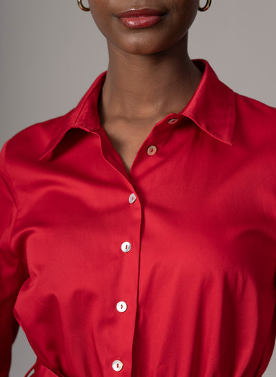 Le Marais Red Cotton Everyday Midi Shirt Dress