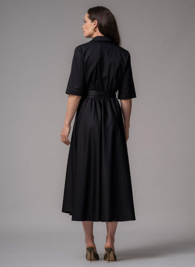 Le Marais Black Cotton Everyday Midi Shirt Dress