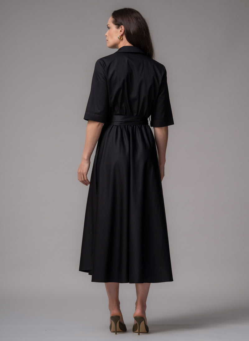 Le Marais Black Cotton Everyday Midi Shirt Dress