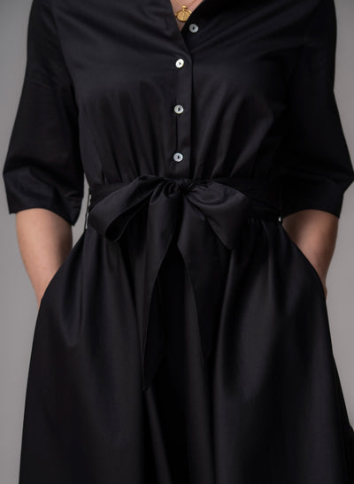 Le Marais Black Cotton Everyday Midi Shirt Dress