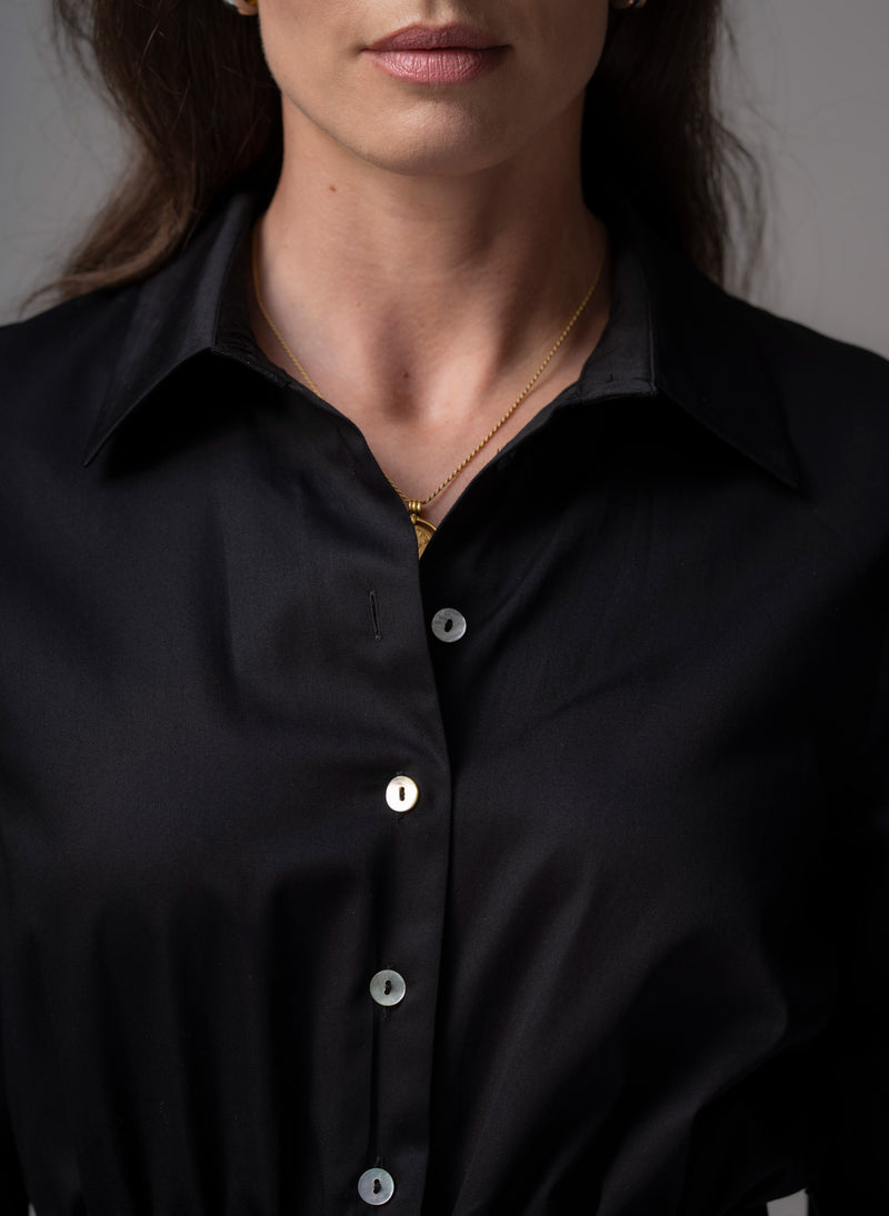 Le Marais Black Cotton Everyday Midi Shirt Dress