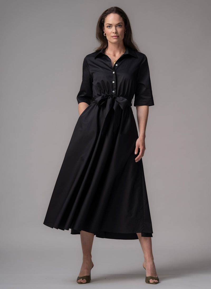 Le Marais Black Cotton Everyday Midi Shirt Dress