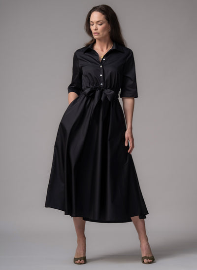 Le Marais Black Cotton Everyday Midi Shirt Dress