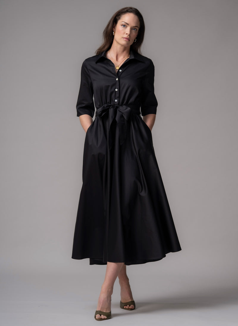 Le Marais Black Cotton Everyday Midi Shirt Dress