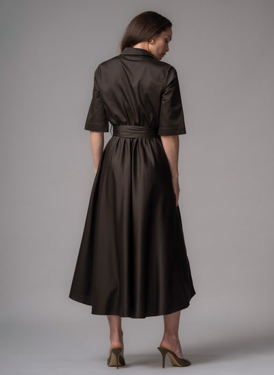 Le Marais Chocolate Cotton Everyday Midi Shirt Dress