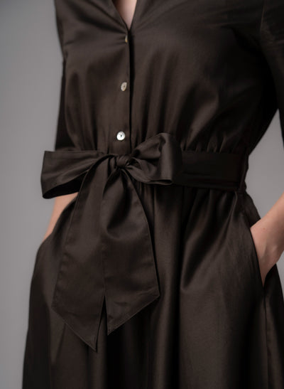 Le Marais Chocolate Cotton Everyday Midi Shirt Dress