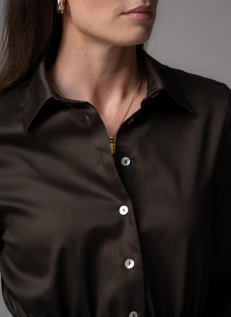 Le Marais Chocolate Cotton Everyday Midi Shirt Dress