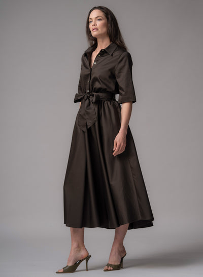 Le Marais Chocolate Cotton Everyday Midi Shirt Dress