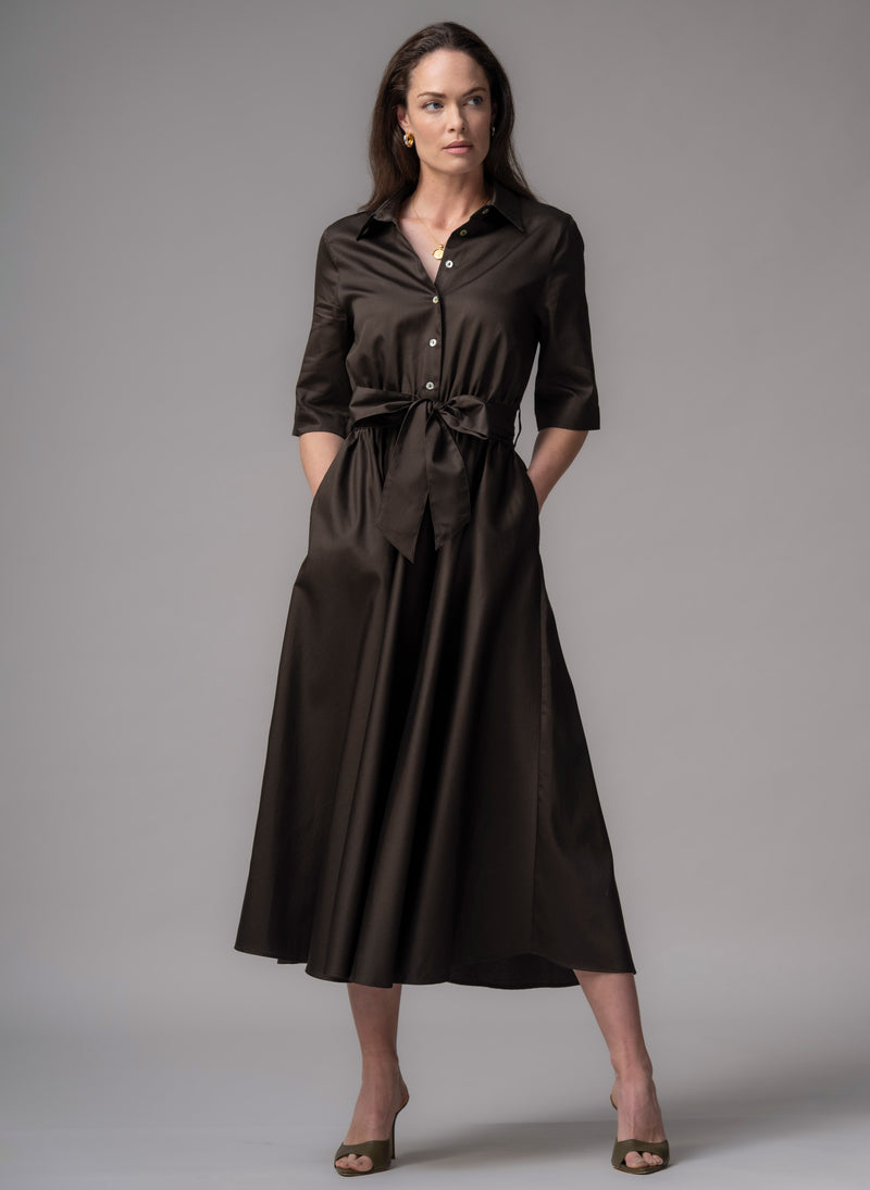 Le Marais Chocolate Cotton Everyday Midi Shirt Dress