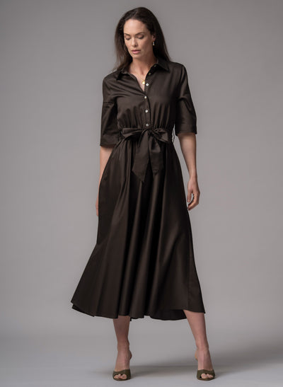 Le Marais Chocolate Cotton Everyday Midi Shirt Dress