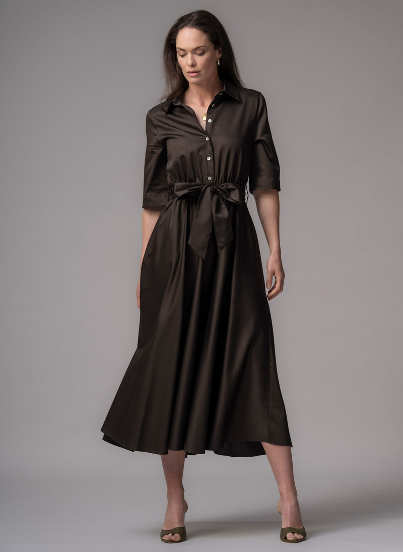 Le Marais Chocolate Cotton Everyday Midi Shirt Dress